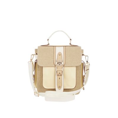 beige buckle satchel