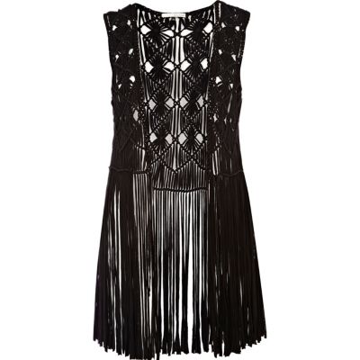 Black macrame tassel waistcoat