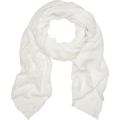 white embroidered scarf