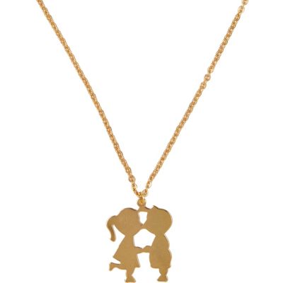 gold tone kissing dolls long necklace