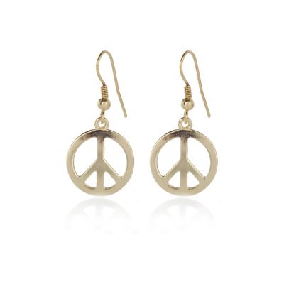 gold tone peace sign drop earrings