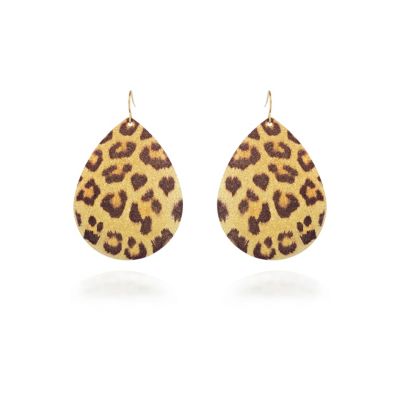 brown leopard print tear drop earrings