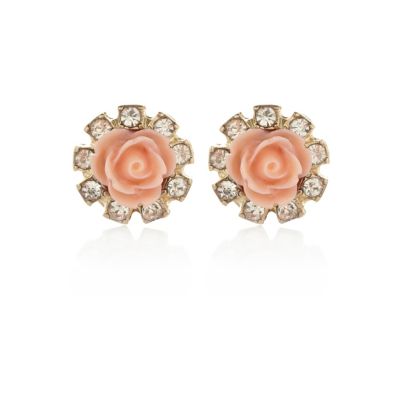pink rose stud earrings