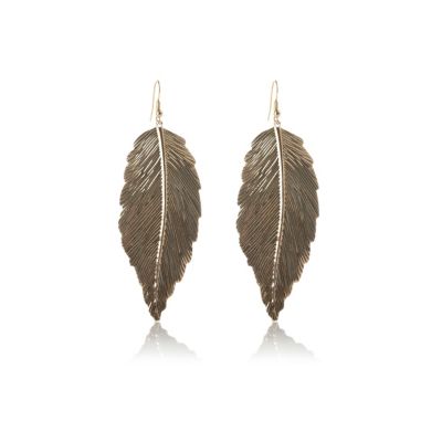 gold tone leaf drop earrings