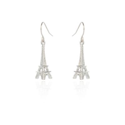 silver tone eiffel tower drop earrings