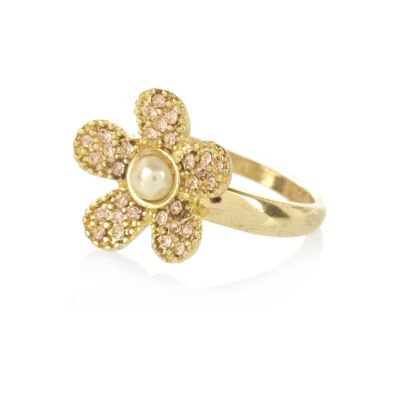 gold tone diamante flower ring