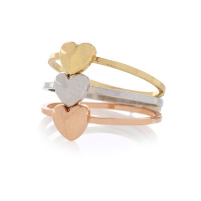 silver and gold tone skinny heart rings 