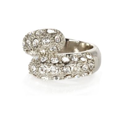 silver tone diamante twist ring