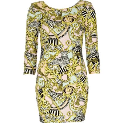 light pink chain print bodycon dress