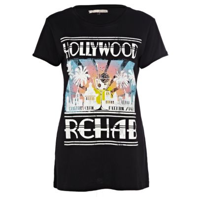 black hollywood rehab print t-shirt