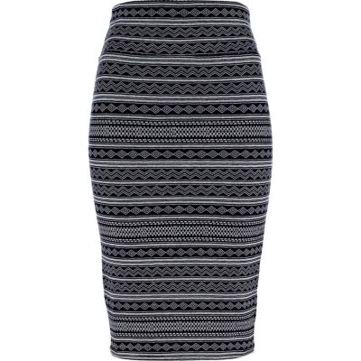 navy print jacquard tube midi skirt