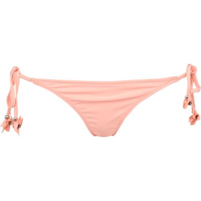 Orange 3D flower side tie bikini bottoms