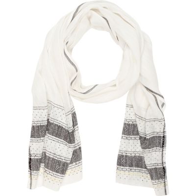 white beaded and stripe scarf