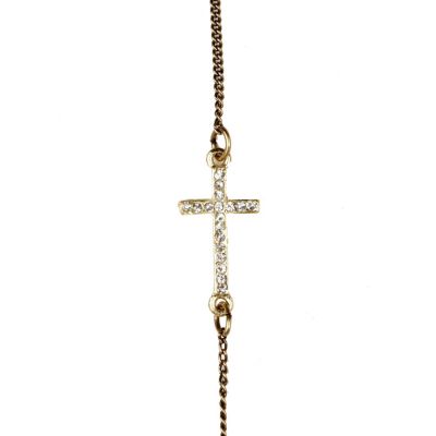 gold tone diamante cross necklace
