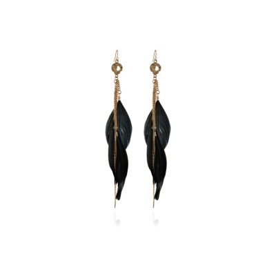 black feather drop earrings