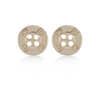 gold tone RI brand button stud earrings
