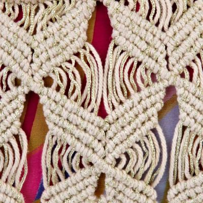 Cream macrame tassel cross body bag
