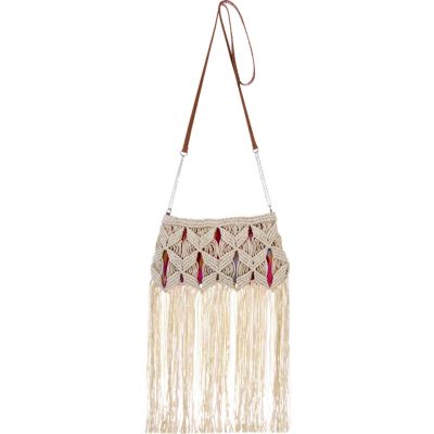 Cream macrame tassel cross body bag