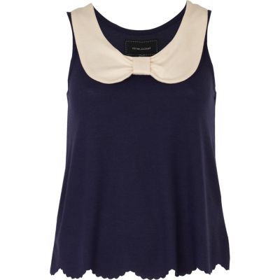 navy bow collar top