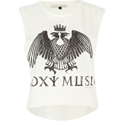cream roxy music print tank top
