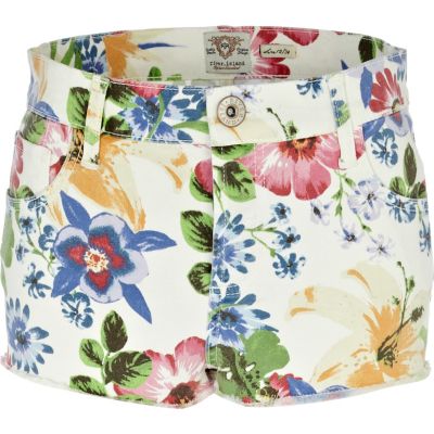 white floral print super short denim hotpants