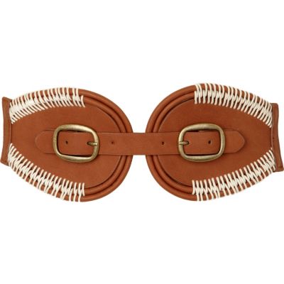 dark beige double buckle waist belt