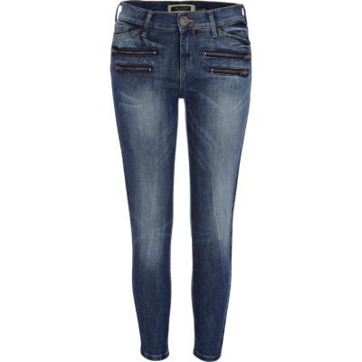 mid wash zip ellys skinny ankle grazer jeans 