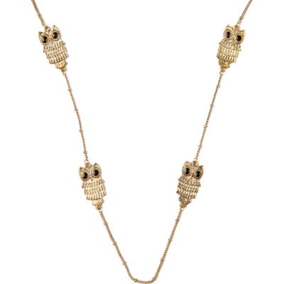 gold tone owl long necklace