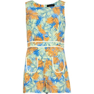 blue leaf print playsuit