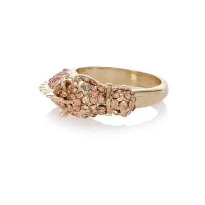 gold tone wrap around diamante horse ring