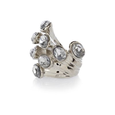 silver tone stone and spike ring