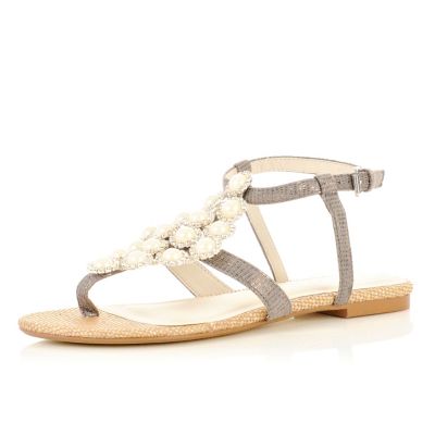 grey beaded sandals