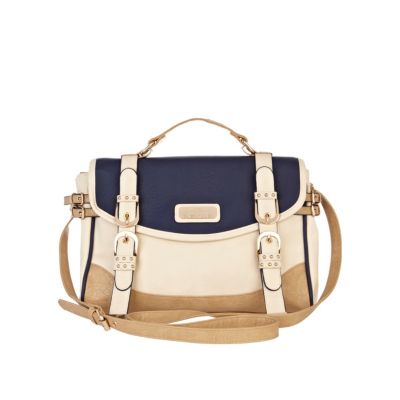 cream colour block satchel