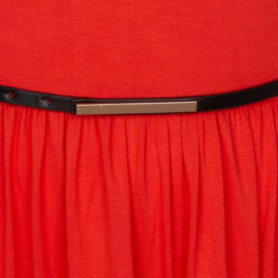 Red dip hem midi dress