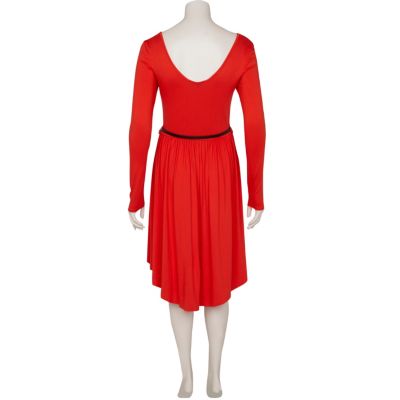 Red dip hem midi dress