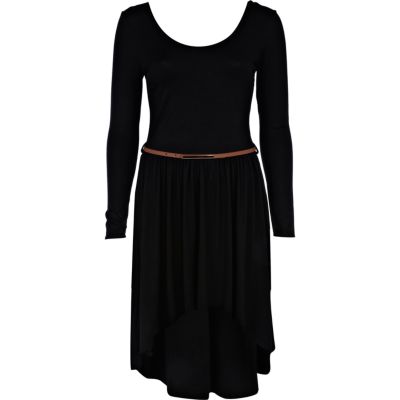 black dip hem midi dress 