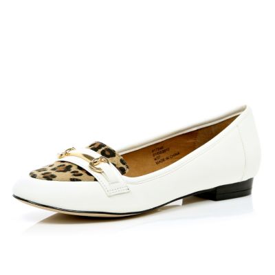 white leopard print loafers