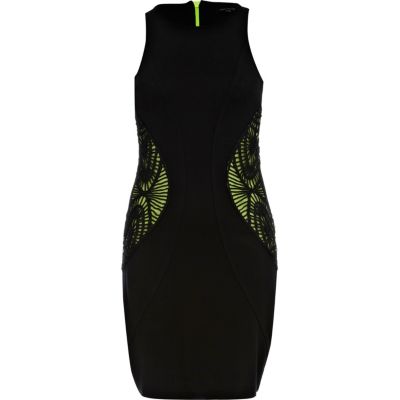 Black macrame panel bodycon dress