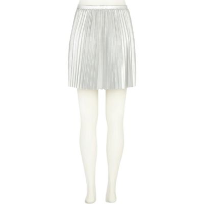 Silver foil pleated mini skirt