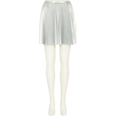Silver foil pleated mini skirt