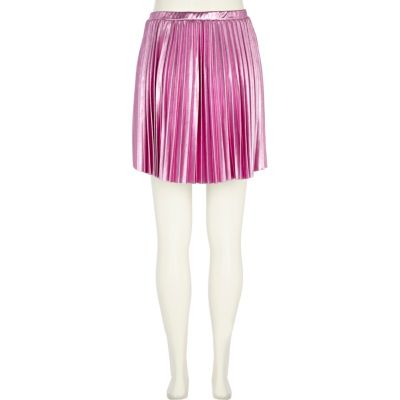 Pink foil pleated mini skirt