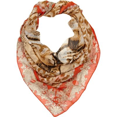 orange tiger face print scarf 