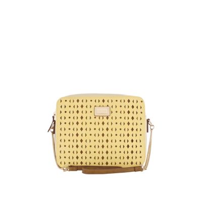 yellow laser cut out cross body bag