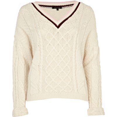 cream v neck cricket jumper
