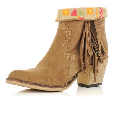 dark beige tassel ankle boots 