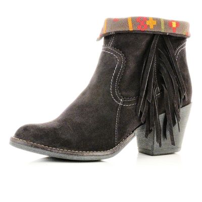 dark grey tassel ankle boots 