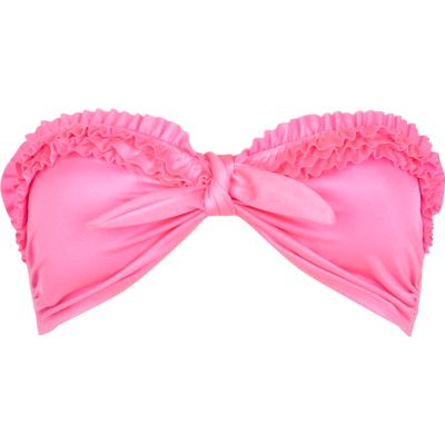 bright pink frill bandeau bikini top