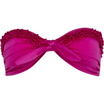 bright purple frill bandeau bikini top 