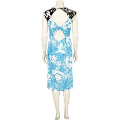 Blue floral print tea dress