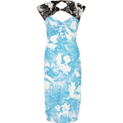 Blue floral print tea dress